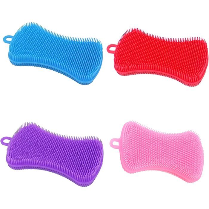 4 éponges silicone récurrage polyvalentes cuisine vaisselle fruits légumes