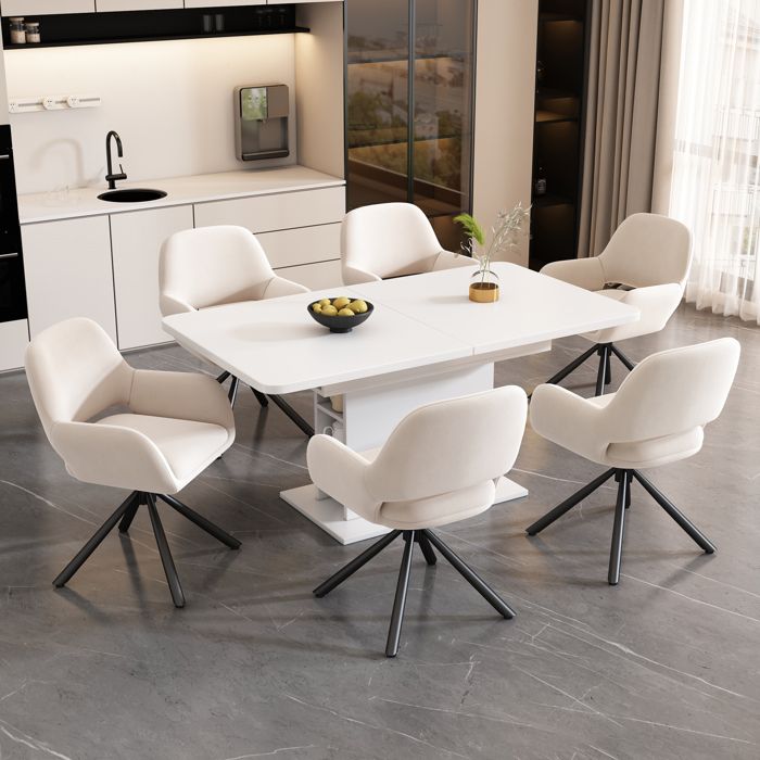 HOMVRA Ensemble table a manger extensible avec rangement et 6 chaises avec accoudoirs en velours