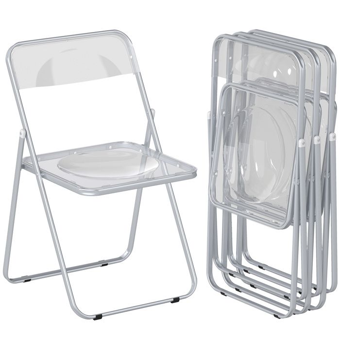CollaHausse Lot de 4 Chaises Pliantes Gain de Place Acier et Acrylique Transparent