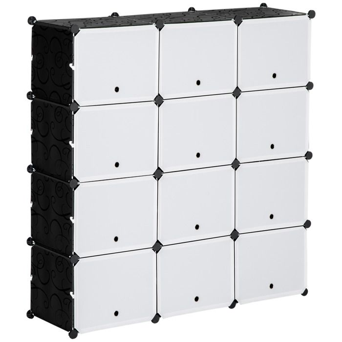 Meuble à chaussures modulaire - 12 compartiments - Dimensions 125x32x125 cm - Capacité jusquà 48 paires