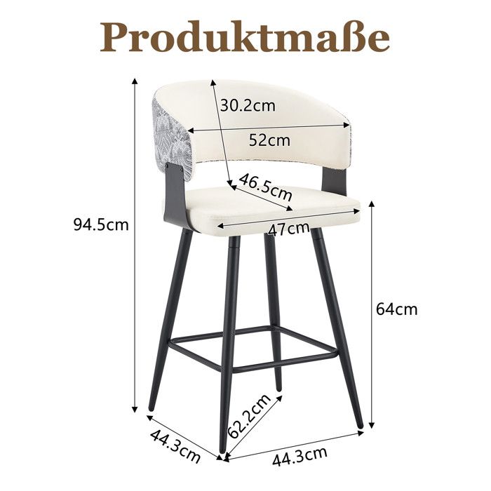 Lot de 2 tabourets de bar avec dossier EVRYAE PU blanc structure métal hauteur dassise 64 cm repose-pieds