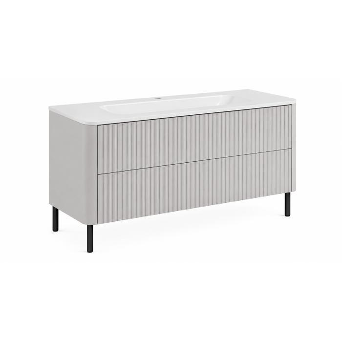 Meuble de salle de bain - Meuble de salle de bain 120 - Blanc - Vasque résine minérale incluse - 2 tiroirs pieds noirs