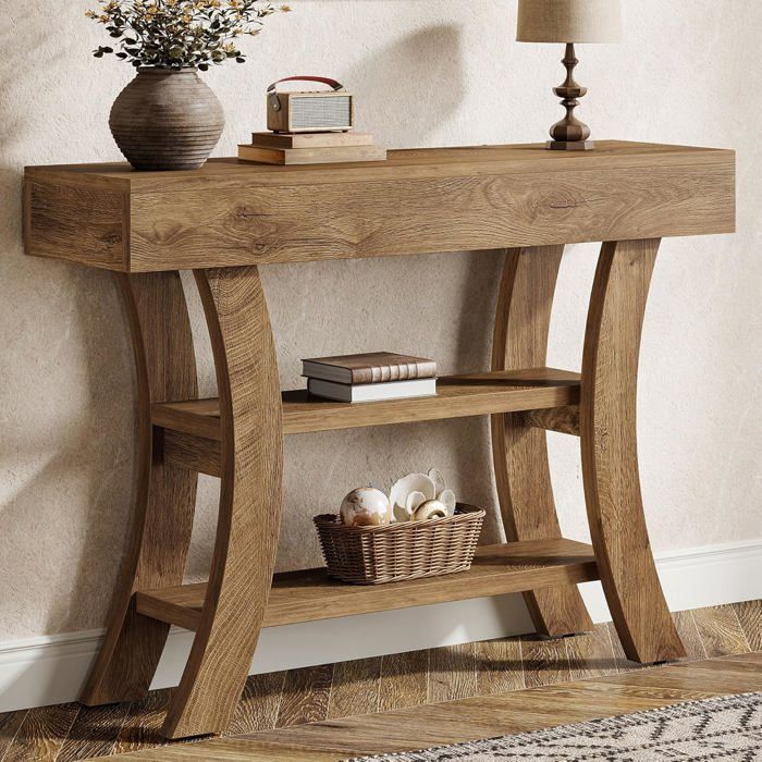 Table Console - LITTLE TREE - 105x30x80 cm - 3 niveaux - Marron chêne - Bois massif