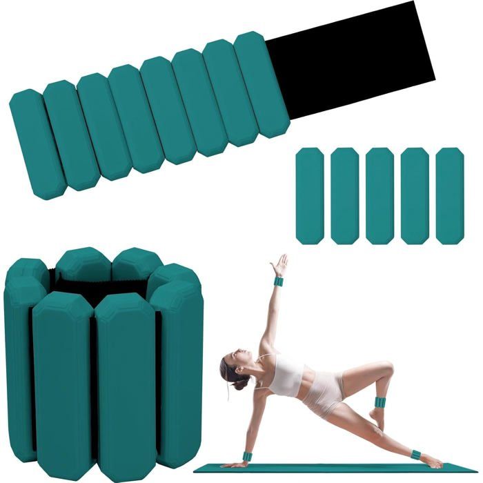Lest de 2 chevillères-poignets lestés 2 lb en silicone et acier inoxydable réglables pour yoga Pilates marche aérobic fitness