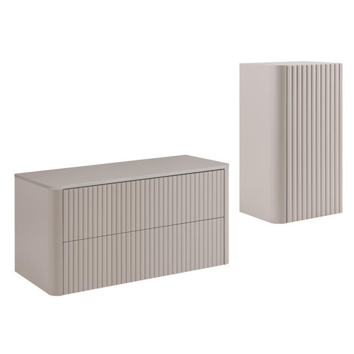 Meuble de salle de bain - 3XE LIVING - Ensemble plan + demi-colonne - Cachemire - 100 8x44 2x48 4 cm - 2 tiroirs soft-close