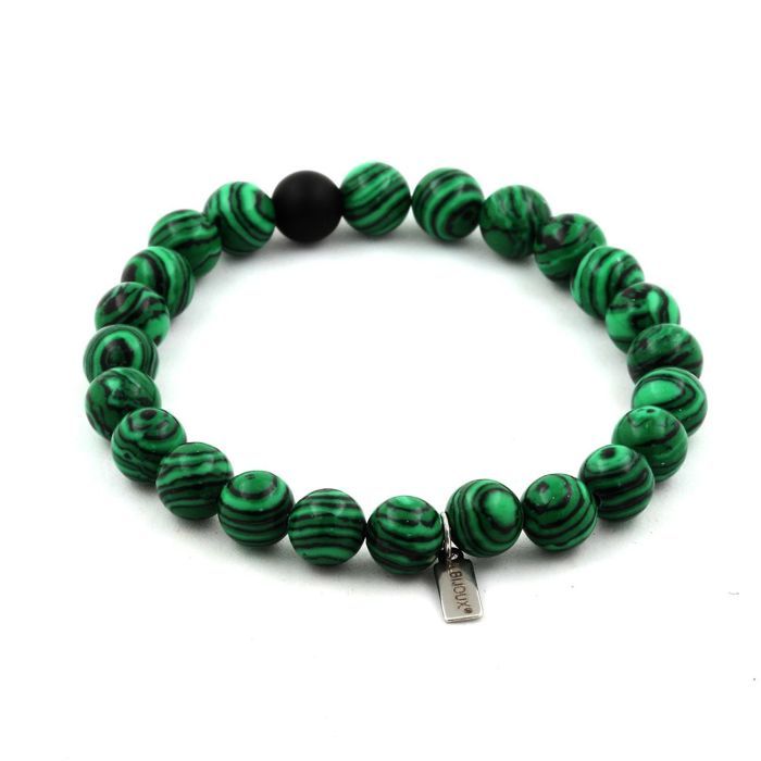 Pierres et Minéraux. Bracelet Perles Malachite + Onyx noir mat 8 mm. Fabriqué en France.
