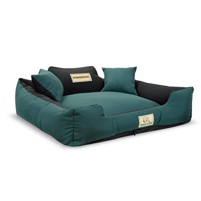 Comparer les prix de Coussin antiderapant KINGDOG KINMIC100/75ZIE lit pour chien 100x75 cm vert/noir avec 2 coussins 15x15cm