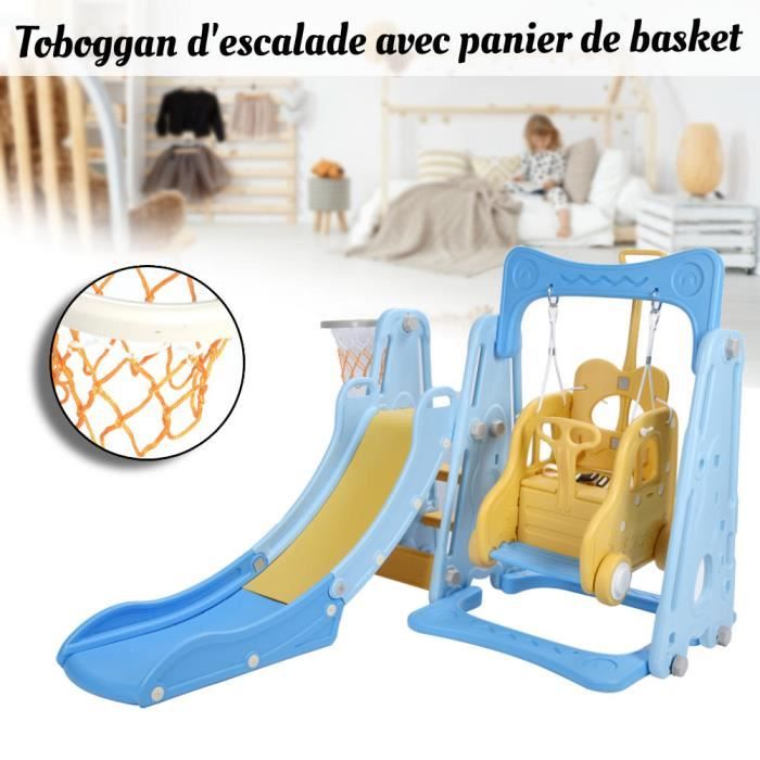 Toboggan 6 En 1 Pour Enfants - Avec Balançoire, Panier De Basket, échelle - Intérieur/extérieur Toboggan 6 En 1 Pour Enfants - Avec Balançoire, Panier De Basket, échelle - Intérieur/extérieur