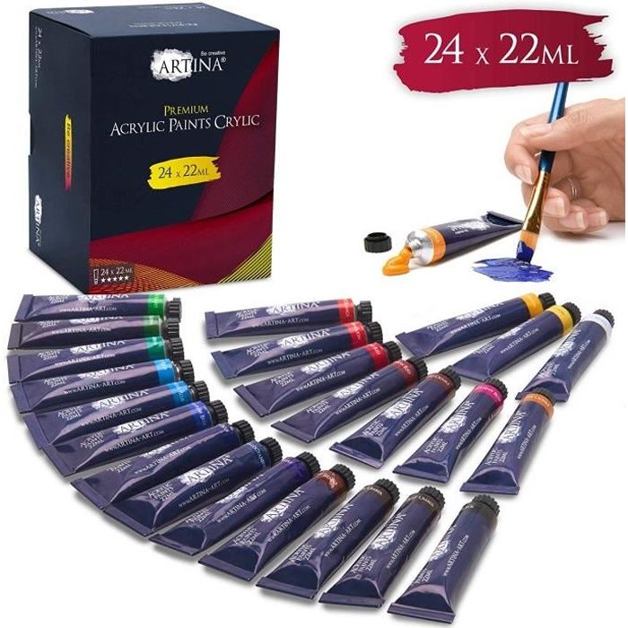 Artina - Lot de 24 peintures acryliques Crylic Premium - 24 tubes