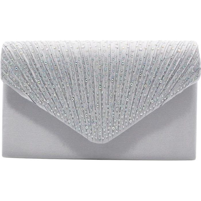 Pochette Sac à Main Soirée Mariage Cérémonie Argent à Paillettes