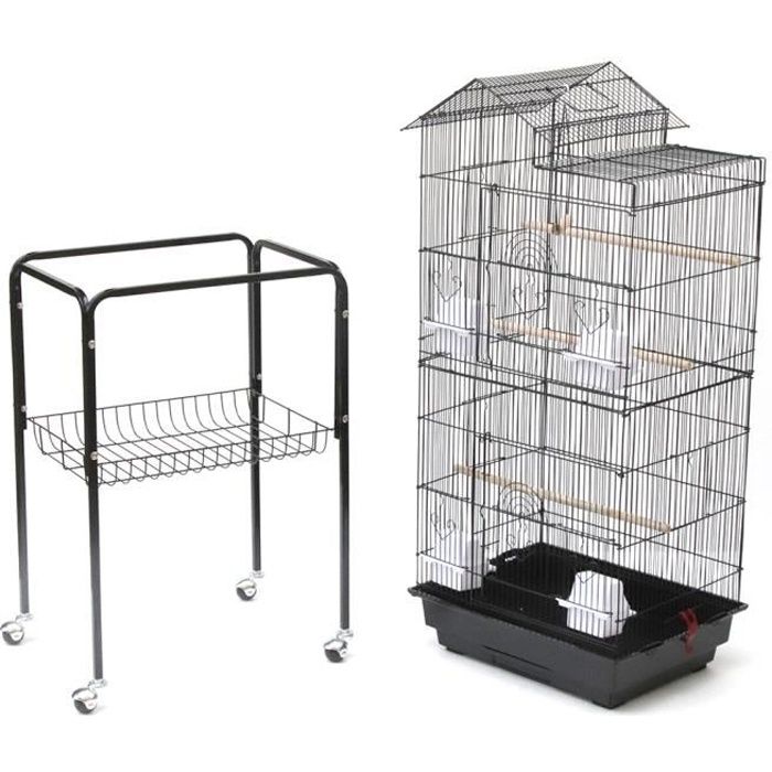 QIHEIYA Volière pour Oiseaux Cage sur roulettes Canaries Perroquet Perruches Canaris avec Toit
