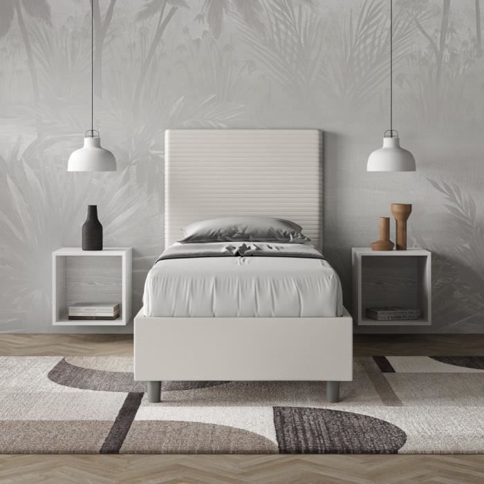 Lit coffre 1 place - FOCUS - 80x200 cm - Blanc - Sommier relevable - Design contemporain Lit coffre 1 place - FOCUS - 80x200 cm - Blanc - Sommier relevable - Design contemporain