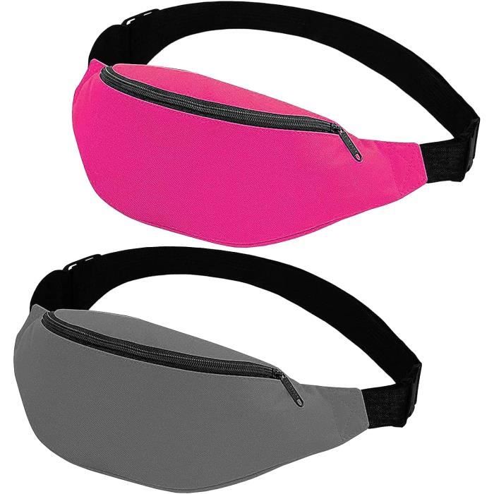 INNOLIFE Lot de 3 sacs banane unisexes à 2 fermetures éclair et sangle réglable pour le sport, la randonnée, les voyages, le passeport - Noir