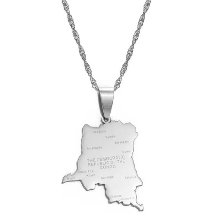 YUANYIRAN République Du Congo Carte Pendentif Collier