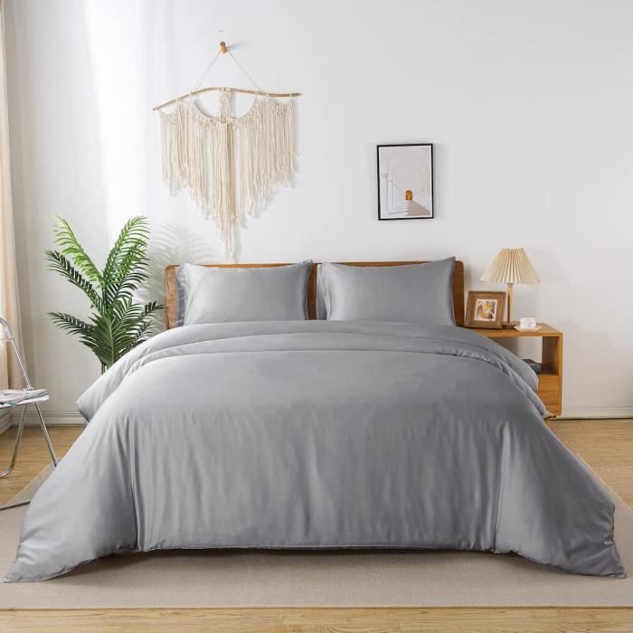 Housse de Couette 200x220cm,Gris,Housse D'édredon en Bambou,Soie