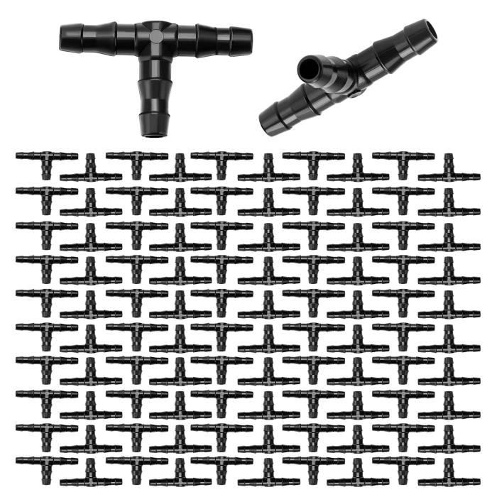 120 Connecteurs En T Pour Tuyau D'arrosage 4/7mm - Kit Irrigation Goutte à Goutte, Jardin, Terrasse