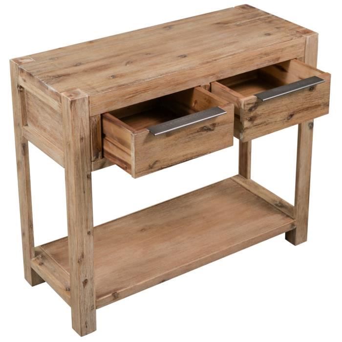 Table console en bois dacacia massif - Kaifshop - Rectangulaire - 82x33x73 cm - 2 tiroirs et 1 étagère Table console en bois dacacia massif - Kaifshop - Rectangulaire - 82x33x73 cm - 2 tiroirs et 1 étagère