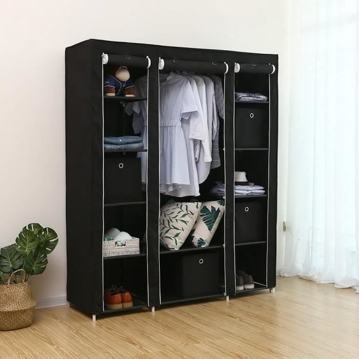 Penderie Souple de Rangement en Tissu Non-tissé 5 Etagères 12 Places Armoire à Vêtement - 150x45x175 cm - Noir Penderie Souple de Rangement en Tissu Non-tissé 5 Etagères 12 Places Armoire à Vêtement - 150x45x175 cm - Noir