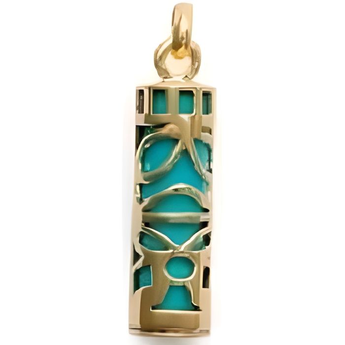 PENDENTIF TIKI SAGESSE Turquoise Plaqué OR