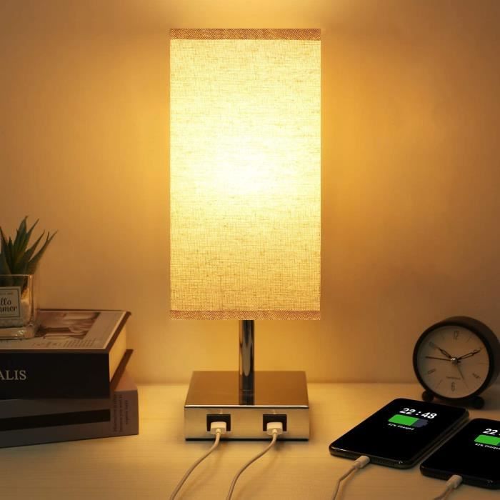 Lampe de chevet Lampe de bureau minimaliste rustique classique avec  commande tactile et deux ports USB - Cdiscount Maison