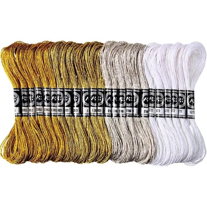 24 Écheveaux Fils à Broder Métalliques Fil à Broder Scintillant Fil de Broderie Fil de Point de