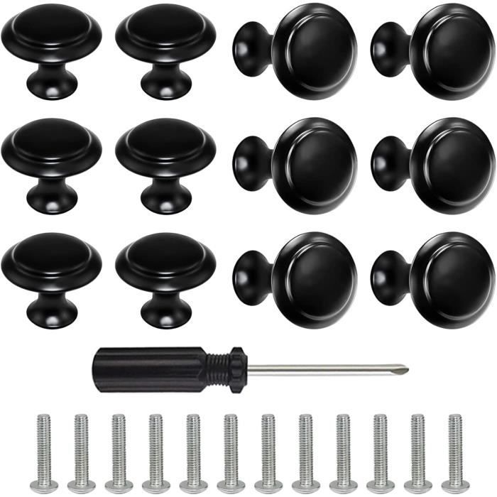 Lot de 24 boutons de tiroir ronds noir mat avec vis pour armoires de