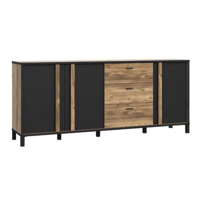 Buffet/Armoirette décor bois clair avec piètement métal noir - CELIA