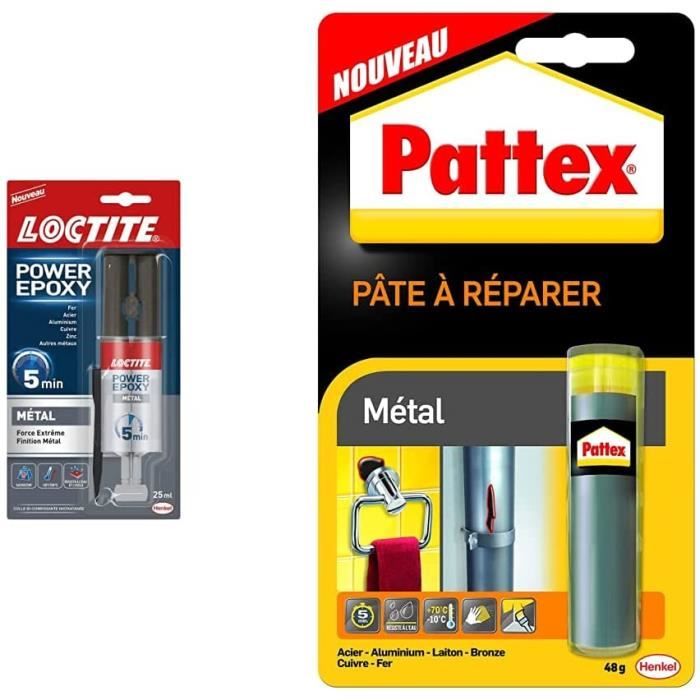 Colle Epoxy liquide spéciale Metal Résine epoxy couleur métal 25 ml & Pattex Pâte