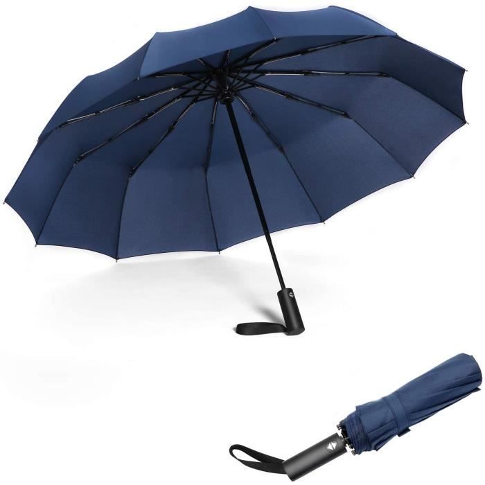 Lot De 2 Parapluies De Voyage Incassables - 10 Côtes Coupe-vent - Couleurs Noir Et Bleu - Neuf Avec étiquettes - SODIAL