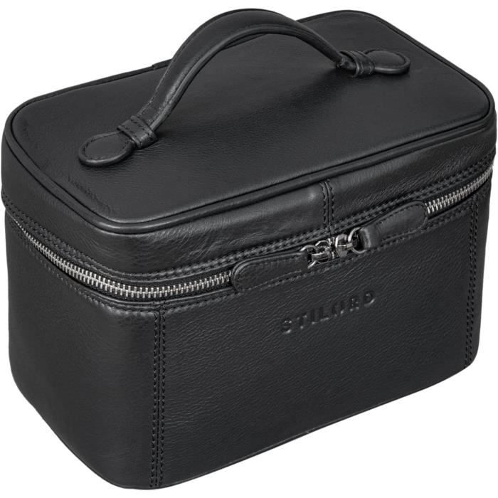 Trousse De Voyage En Cuir Véritable Vintage - Homme - Noir - Petite Taille - Occasion