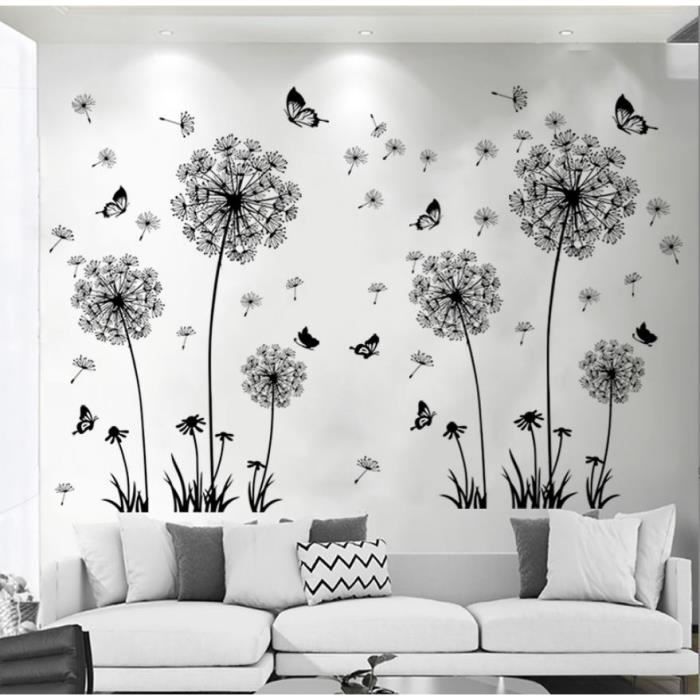 Stickers muraux : fleurs en noir et blanc - Sticker décoration murale
