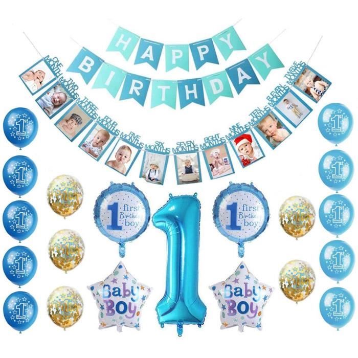 1er Anniversaire Guirlande De Banderoles Bebe 1 12 Mois Banniere De Photo 1er Anniversaire Banniere Blue Happy Birthday Banderole 1e Cdiscount Maison