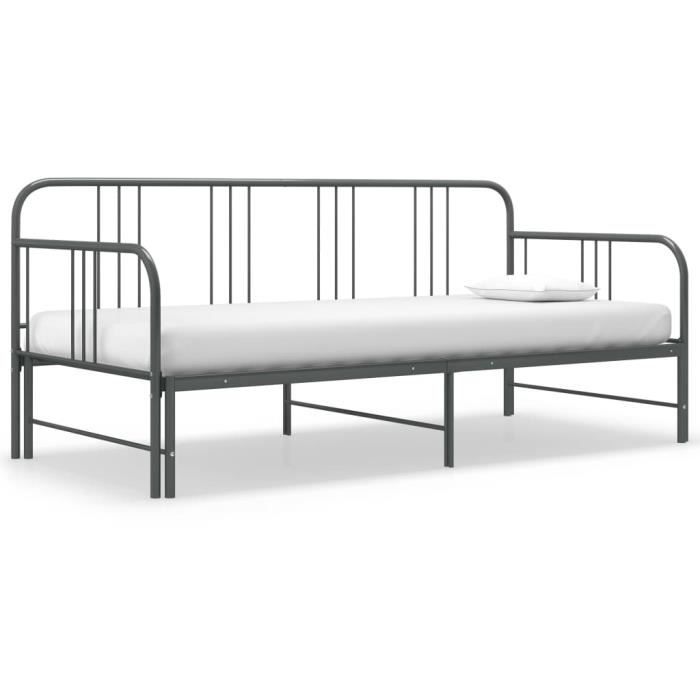 Cadre de lit extensible - Canapé Lit Banquette - Gris Métal - 90x200 cm