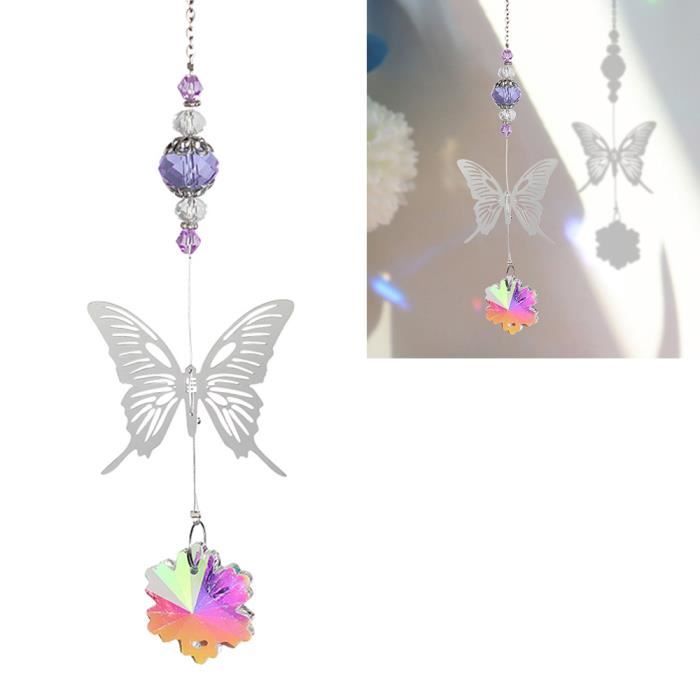 Attrape-soleil En Cristal Papillon - Pendentif Décoratif Couleur Arc-en-ciel - Pour Fenêtre, Jardin, Maison - 7x5 Cm
