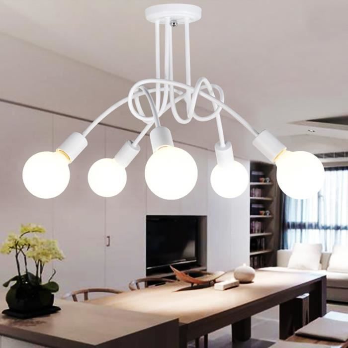 Plafonnier Industrielle 5 têtes en Métal Moderne Salon COUNT 1pcs E27 Pendentif Blanc Pour Loft Balcon Couloir Entrée Chambre Bar