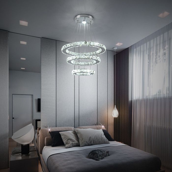 Lustre LED 3 anneaux en cristal Swarovski - Effet prisme finition chromée pour salles à manger de luxe