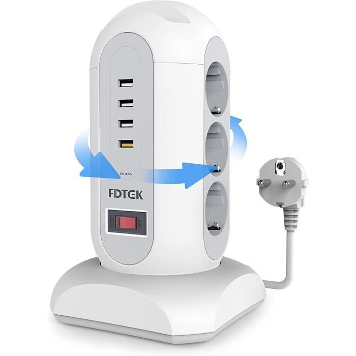 Multiprise PowerCube Extended 4 prises 2 USB-A 1,5 m gris support inclus