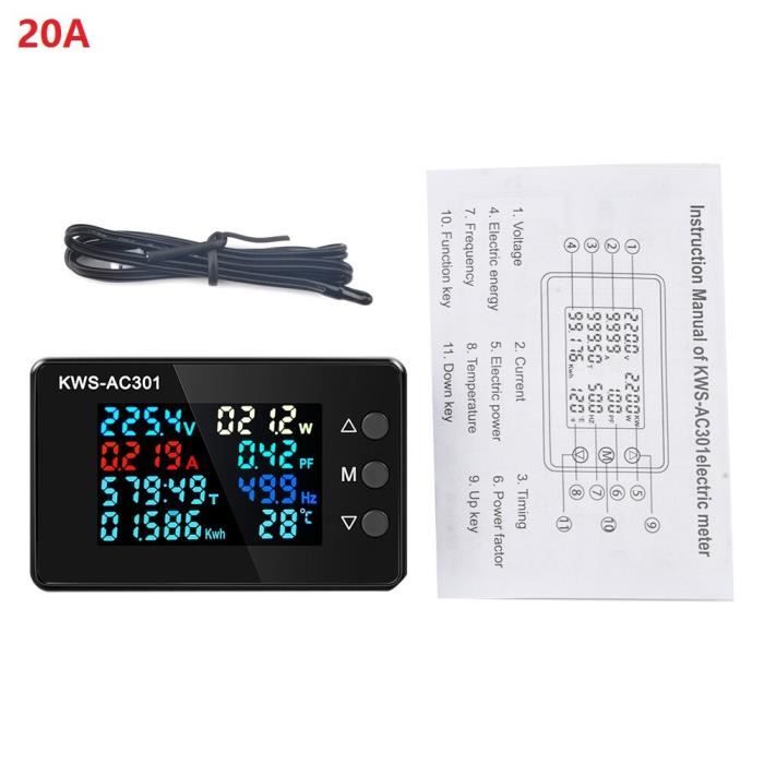 Voltmètre Ampèremètre Numérique AC – Mesure Tension 50-300V, Courant 0-100A, Puissance – Écran LED, 6 En 1