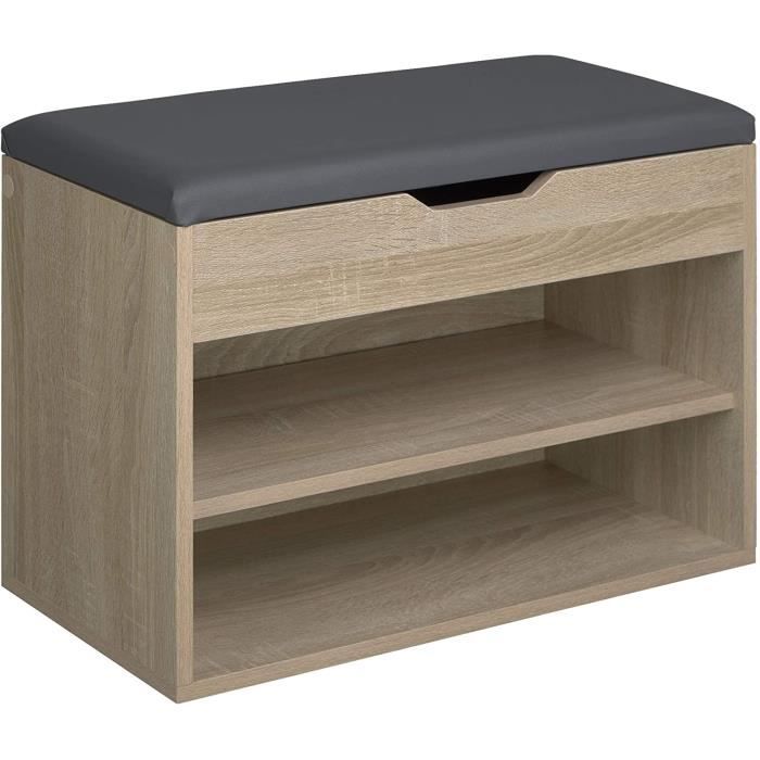 Banc De Rangement à Chaussures MISNODE - Meuble D'entrée Avec Coussin Et Rangement Intégré - Design Moderne En Bois