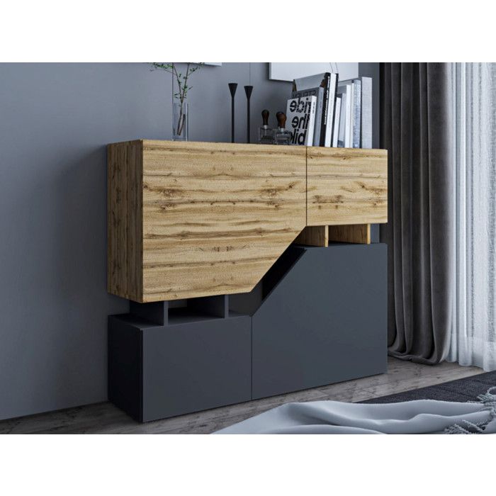 Pitt - buffet haut - 4 portes - 120 cm - Bois / Gris Pitt - buffet haut - 4 portes - 120 cm - Bois / Gris
