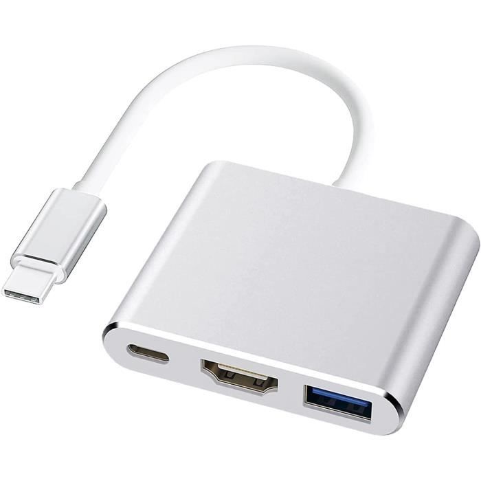 Hub USB C, 3 en 1 Adaptateur USB C avec Sortie 4K HDMI Port USB