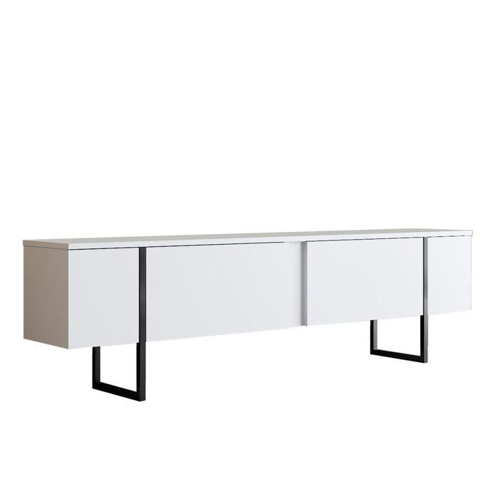CALICOSY - Meuble TV 2 portes rabattables L180 cm - LUXE - Blanc/ Noir CALICOSY - Meuble TV 2 portes rabattables L180 cm - LUXE - Blanc/ Noir