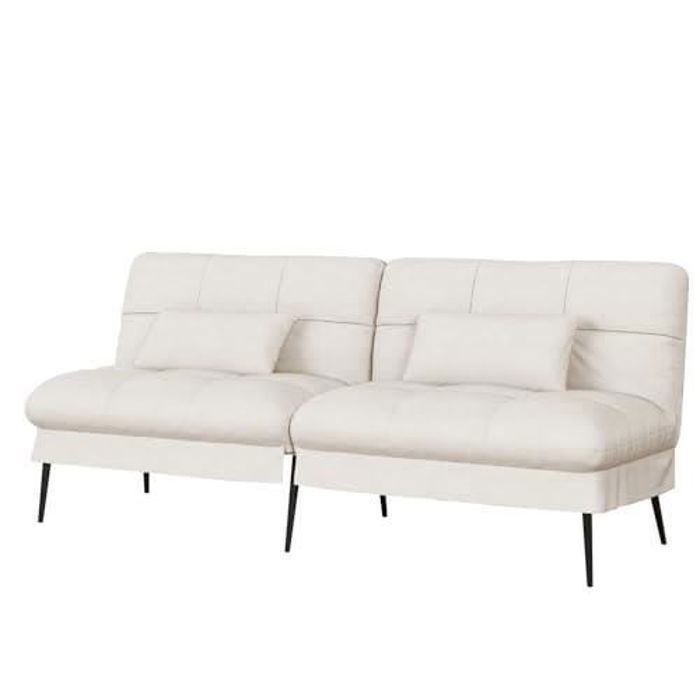 canapé Convertible en Peluche canape 3 Places Style Moderne Pieds en métal 174 * 51 * 72cm Beige