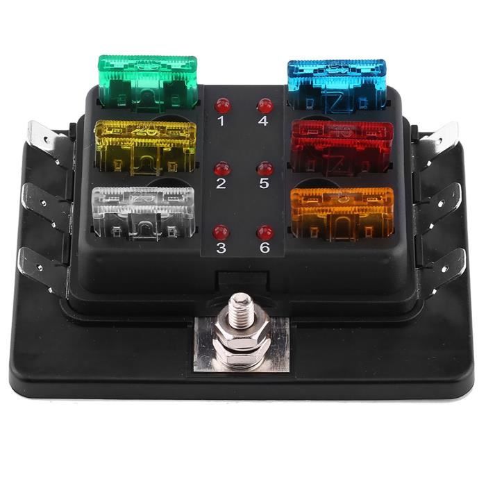 Boîte à Fusibles 6 Voies Avec LED Keenso - Porte-Fusibles Universel Voiture Bateau Marine