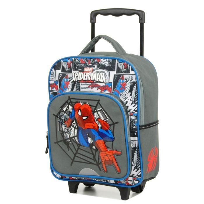 Chariot Pliant Enfant Spiderman Trolley Sac à Dos Garçon Bleu Roulettes