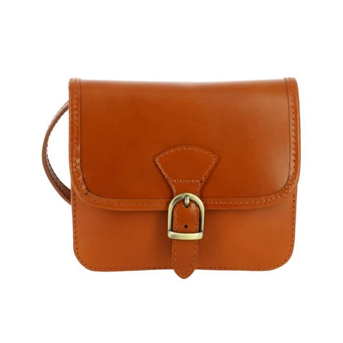 Sac Bandoulière Vintage En Cuir Camel - Excellent état - Fabrication Italie Années 60