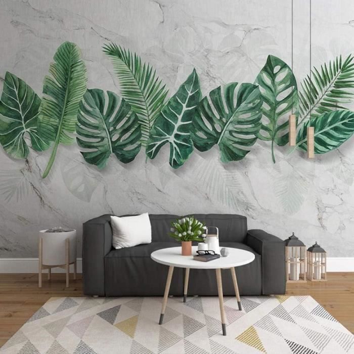 Fond D'Écran 3D Mural Vert Mode Plantes Feuilles Papier Peint Intissé ...