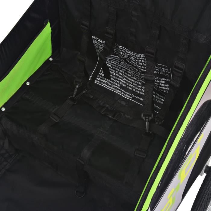 Remorque de vélo pour enfants Gris et vert 30 kg Jardin secret
