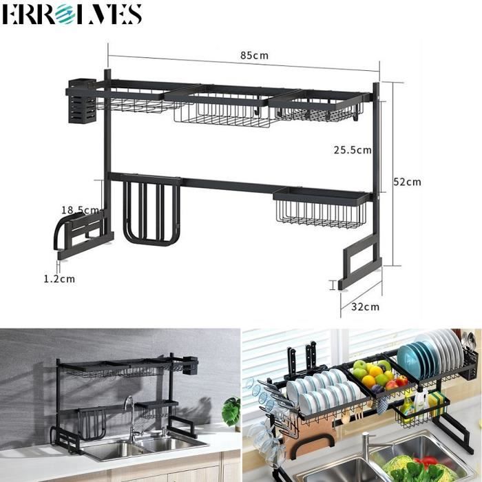 Virgorack Grand égouttoir à Vaisselle Mural à 3 Niveaux, En Acier Inoxydable, égouttoir à Vaisselle Pour Cuisine Avec Organiseur D'ustensiles (noir