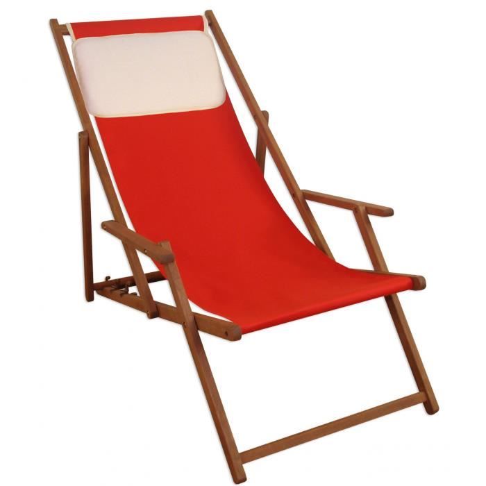 Chaise longue de jardin rouge chilienne bain de soleil pliant avec oreiller 10-308KH
